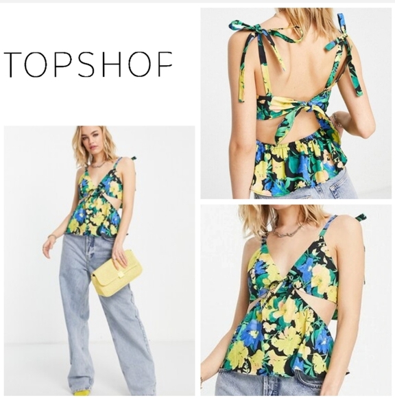 💛Topshop Tropical Floral Cutout Peplum Camisole. Size 8 - Picture 11 of 16